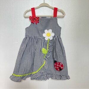 Girls Black Gingham Check Kids Dress with Red Ladybug Accent w/ Bloomer size 3T